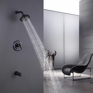 2-Spray Patterns with 1.8 GPM 6 in. Wall Mount Fixed Shower Head with Tub Faucet in Matte Black