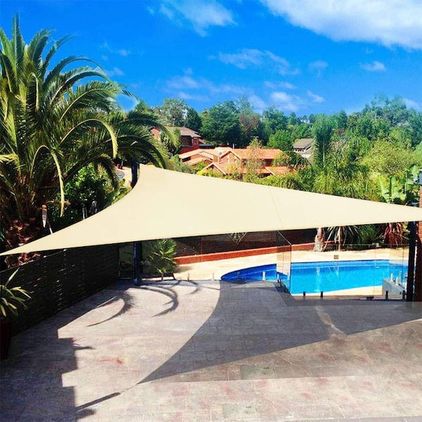20 ft. x 20 ft. x 20 ft. 185 GSM Beige Equilteral Triangle Sun Shade Sail, for Patio Garden and Swimming Pool