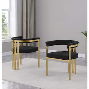 Raymond Black Color Matte Brushed Gold Chrome Base Boucle Fabric Side Chair Set of 2