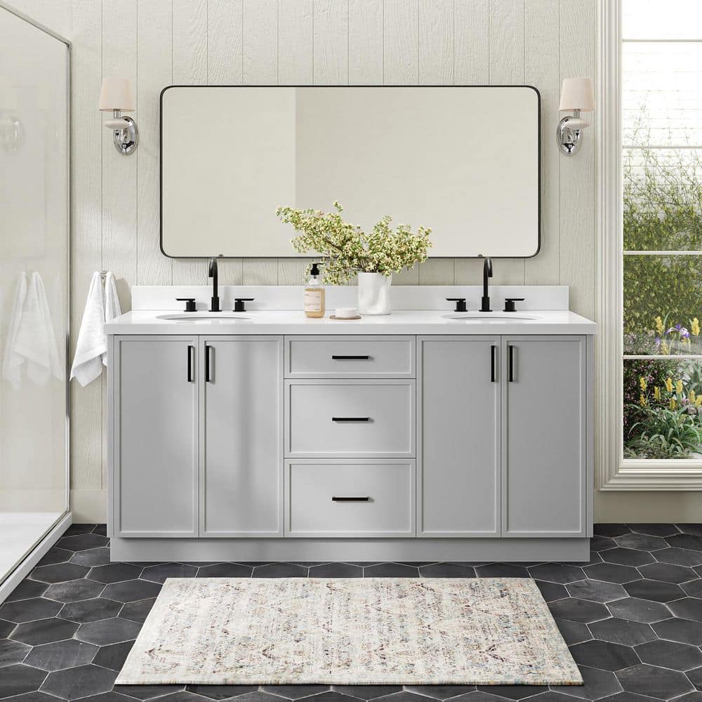 Kelly 72 in. Double Sink Freestanding Bathroom Vanity in Gray with Pure White Quartz Top price history on PriceWatchPro