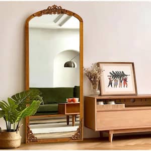 28 in. W x 67 in. H Classic Arch-Top Wood Framed Brown Full-length Floor Mirror