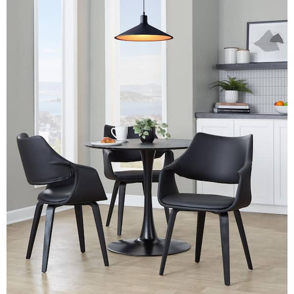 Curvo Black Wood and Black Faux Leather Highback Upholstered Chair (Set of 2)