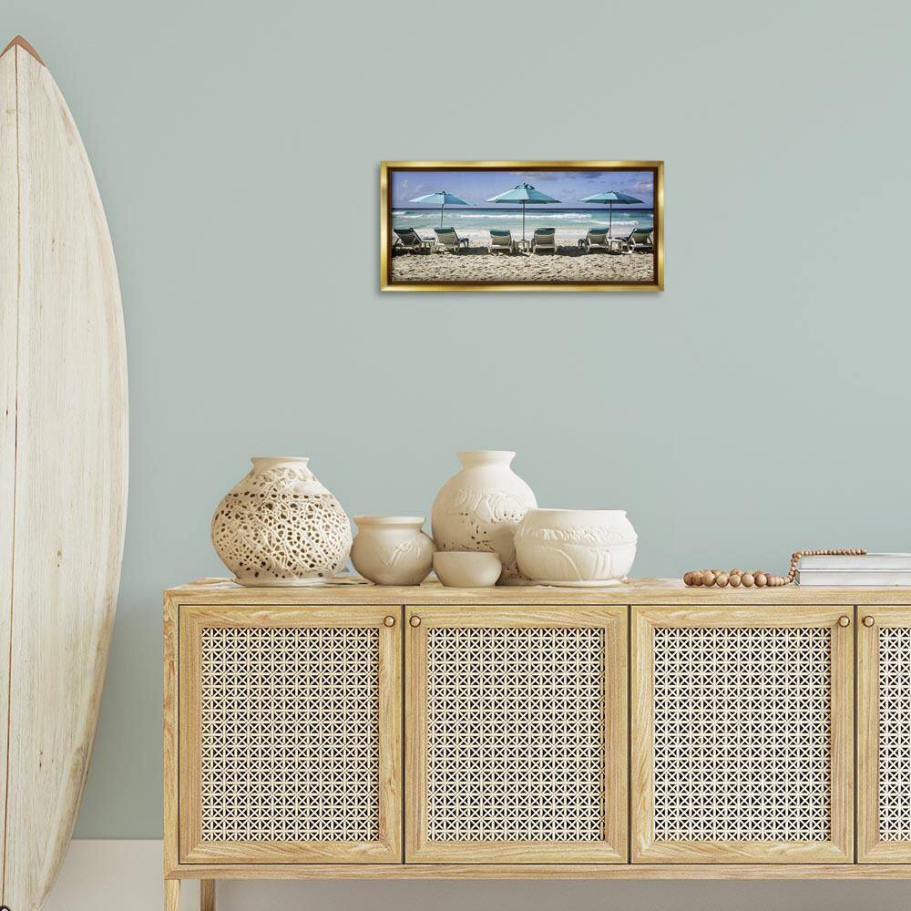 Lined Up Beach Chairs by Mary Lou Johnson Gold Floater Frame Nature Graphic Art Print 11 in. x 25 in. price history on PriceWatchPro