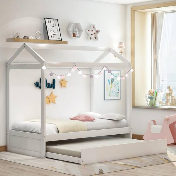 White Twin Size House Bed With Trundle, Show Me A Picture Of Twin Bed