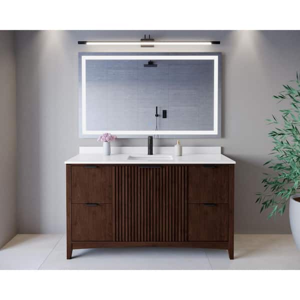 Palmilla 60 in. Single Freestanding Dark Walnut Bath Vanity with White Quartz Top Assembled