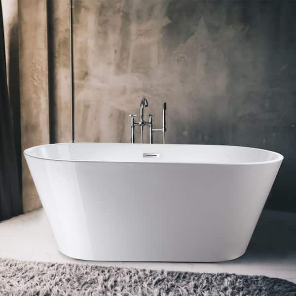 Vanity Art Domme 59 in. x 29.5 in. Soaking Bathtub with Center Drain in White/Polished Chrome