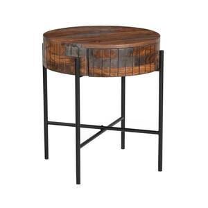 22 in. Greystone and Black Powdercoat Round Wood Top End Table