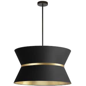 Caterine 4-Light Gold Shaded Pendant Light with Black Fabric Shade