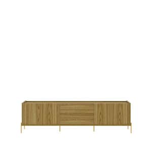 Jasper 86.69 in. Oak TV Stand With 2-Drawers Fits TV's up to 75 in. With Steel Gold Legs