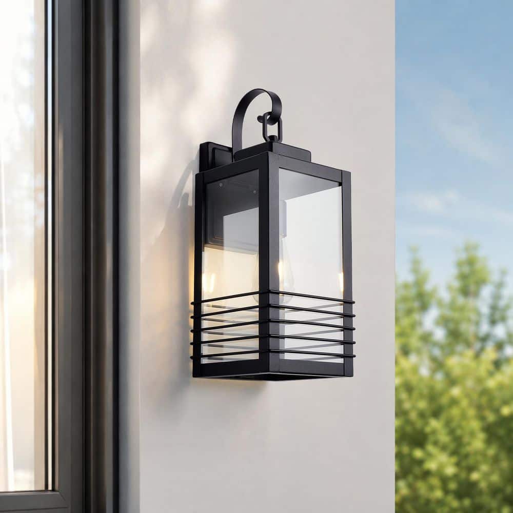 2‑Pack 6.6 in. 1-Light Matte Black Outdoor Wall Sconce, Metal Lantern Wall Light with Clear Glass for Patio Entryway price history on PriceWatchPro