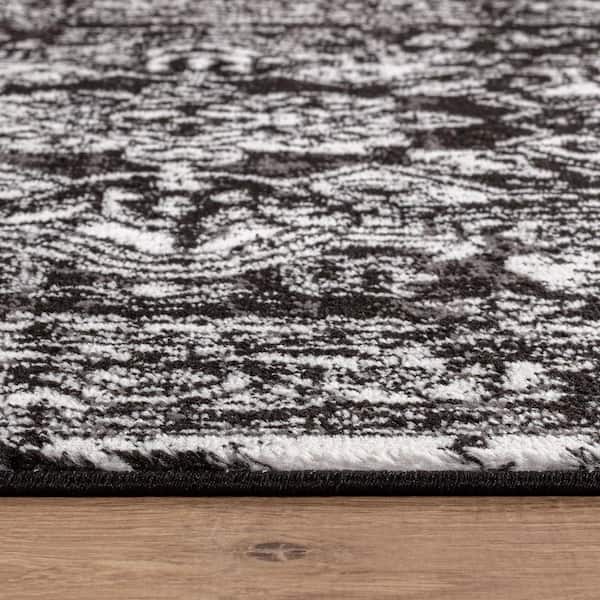 Vintage Medallion Black 2 ft. 3 in. x 12 ft. Runner Rug