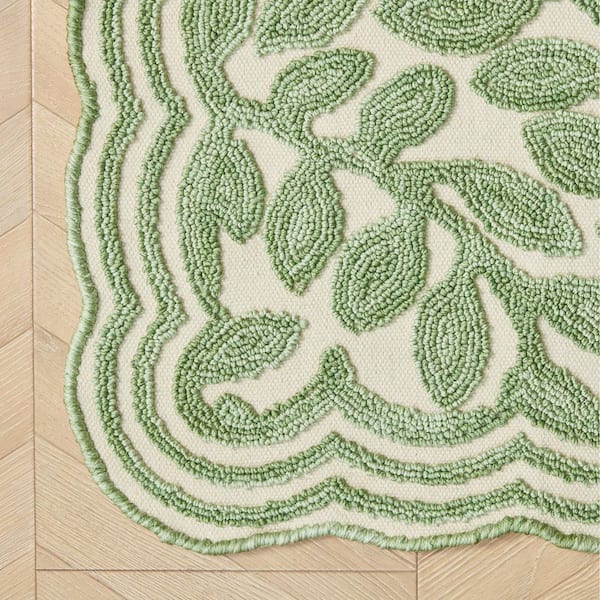 Leaf Vine 2 ft. x 5 ft. Sage Green Floral Area Rug
