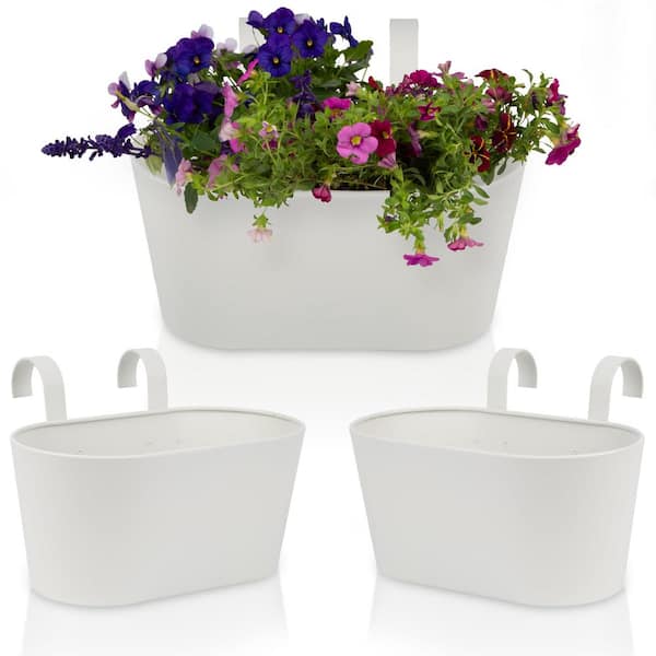 Angel Sar 10.5 in. x 5 in. x 5.7 in. 3 Sets Stylish Beautiful Hanging Flower Pots for Outside Railing Garden Fence Window (White)