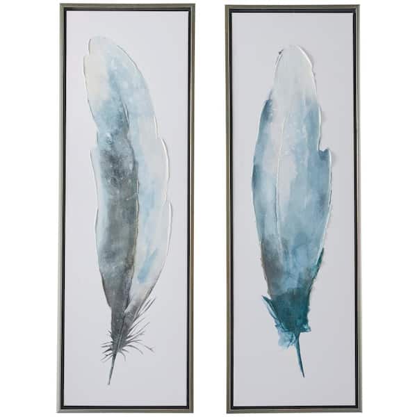 Litton Lane 2- Panel Bird Feathers Framed Wall Art with Silver Frame 47 in. x 16 in.
