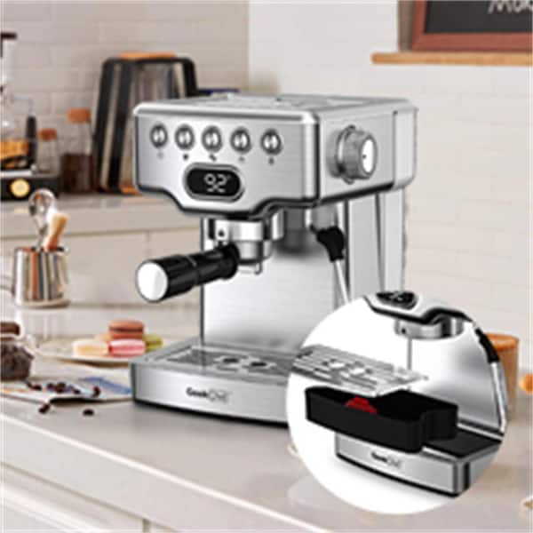 2- Cup Silver 20 Bar Espresso Machine with Milk Frother, 1.8L Water Tank, Stainless Steel