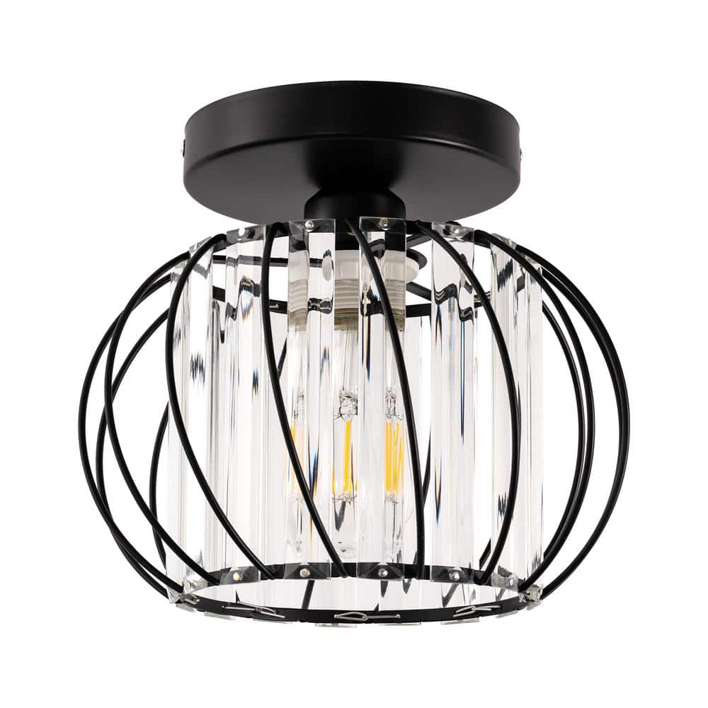 YANSUN 10 in. 1-Light Black Modern Semi Flush Mount Ceiling Light