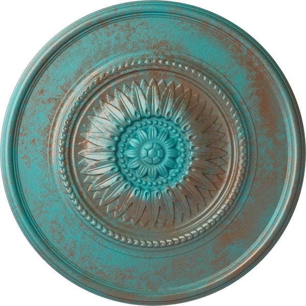 Ekena Millwork 29-3/4 in. x 1-1/2 in. Wigan Urethane Ceiling Medallion, Copper Green Patina