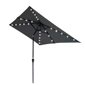 10 ft. x 6.5 ft. Rectangular Patio Beach Market Solar LED Lighted Umbrella in Anthracite with Crank and Push Button Tilt
