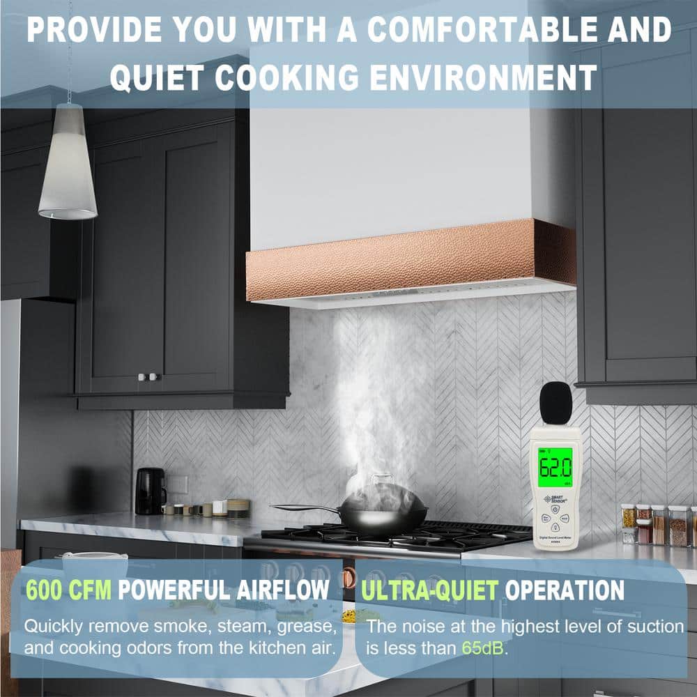 36-inch Stainless Steel Wall Mounted Range Hood with Copper Accents