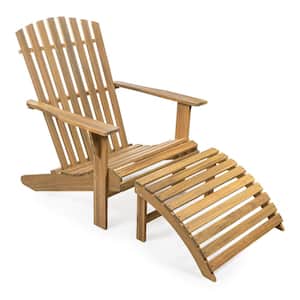 Saranac Teak Brown Traditional Rustic Acacia Wood Adirondack Chair with Detachable Ottoman (2-Piece)
