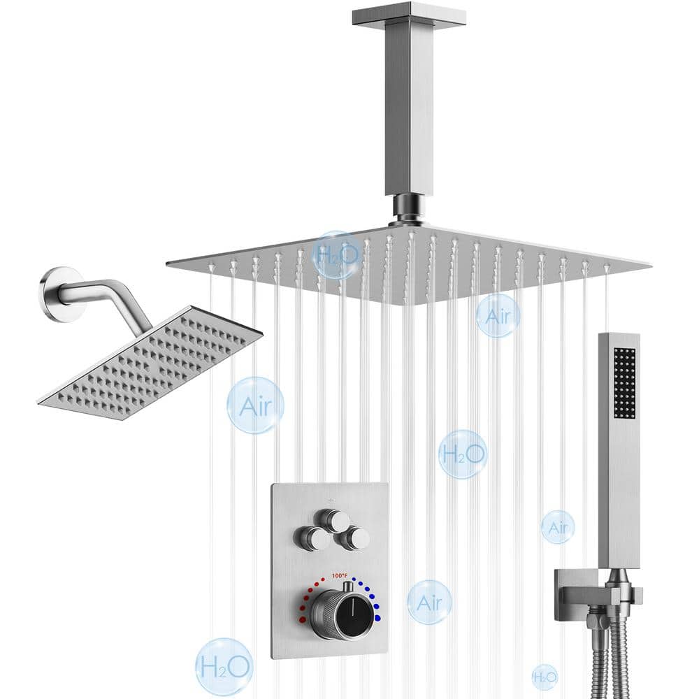 EVERSTEIN 3Spray Patterns Thermostatic 12 in. Ceiling Mount Rainfall