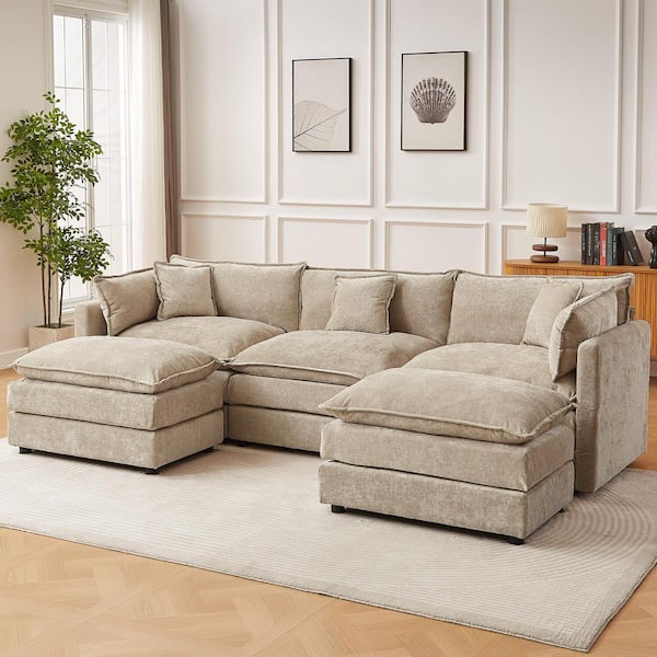 GOJANE Square Arm U-Shaped Chenille Modular Sectional Sofa - Thumbnail 2