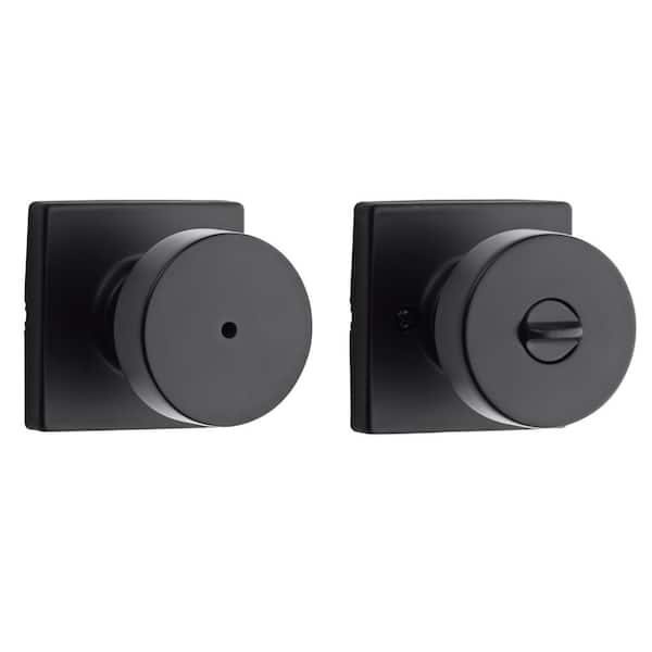 Kwikset Pismo Square Matte Black Bed/Bath Door Knob with Lock