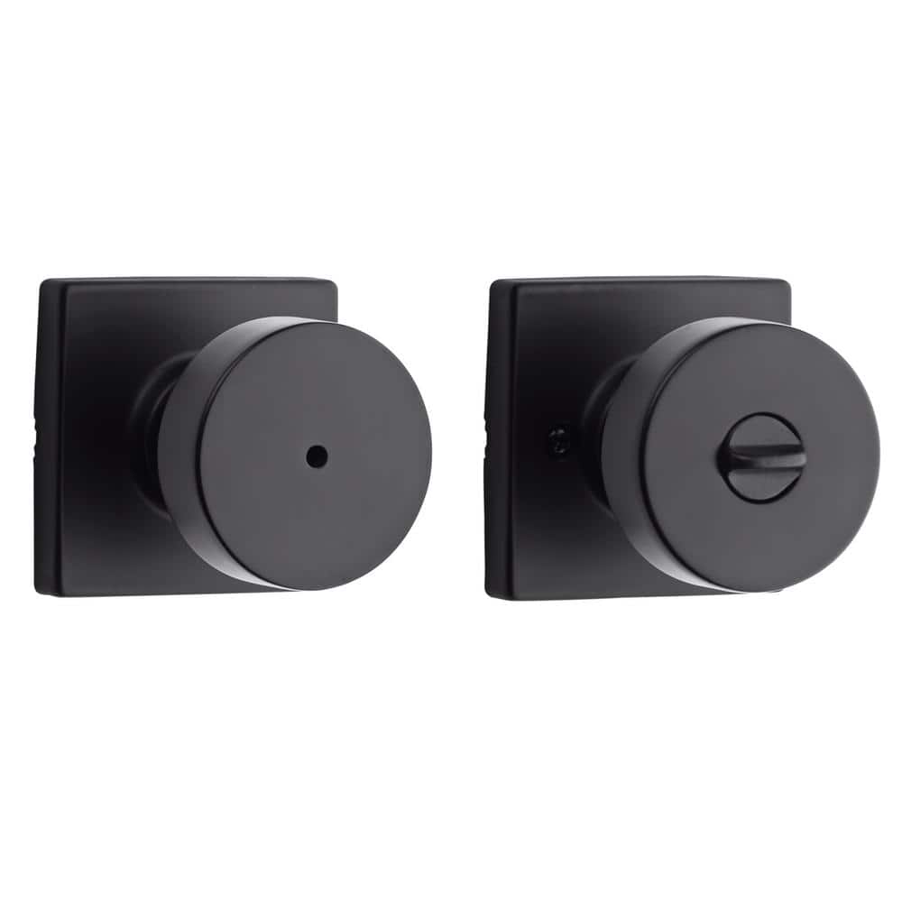Kwikset Pismo Square Matte Black Privacy Bed/Bath Door Knob with Lock