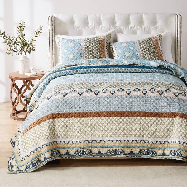 Greenland Home Fashions Thalia Floral Blue 3-Piece Cotton Full/Queen ...