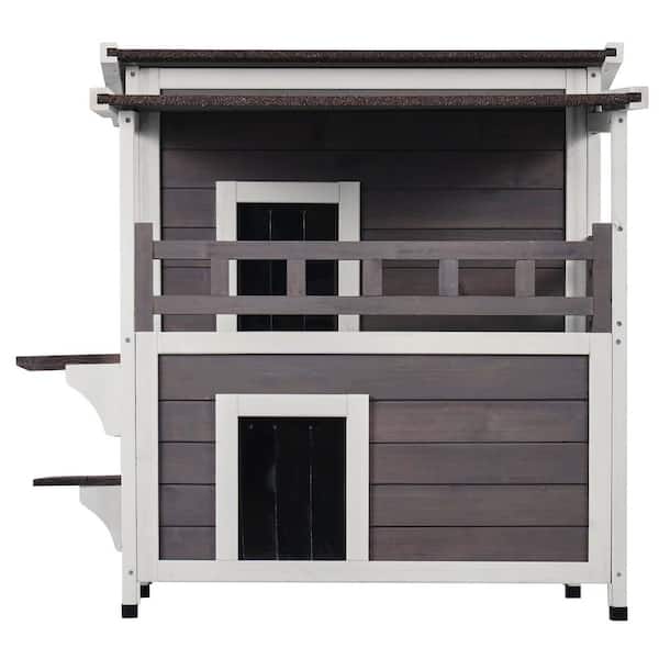 Outdoor Cat House Weatherproof 30 in. L x 30 in. W x 32 in. H, Feral Cat Shelter for Multiple Cats, 2-story Large Wooden