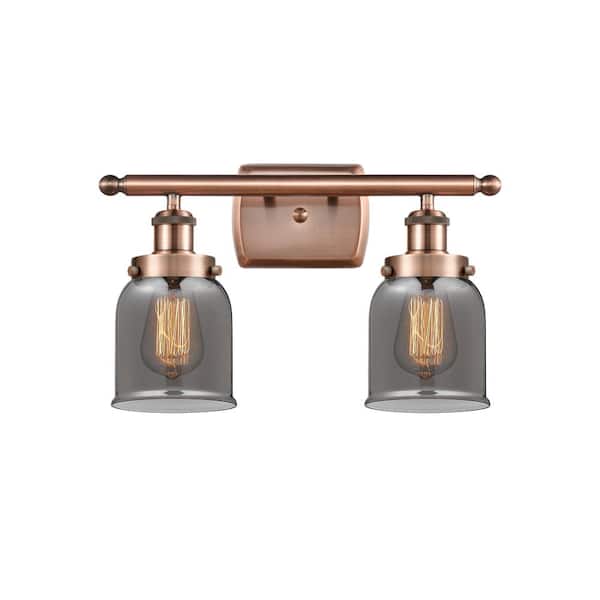 Bell 16 in. 2-Light Antique Copper Vanity Light with Black Glass Shade