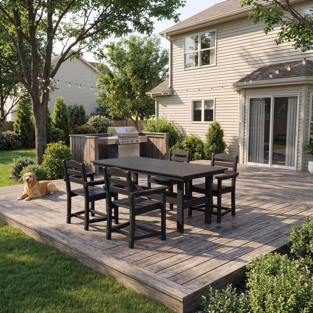 FUFU&GAGA Black 5-Piece Durable Plastic Rectangular Patio Outdoor