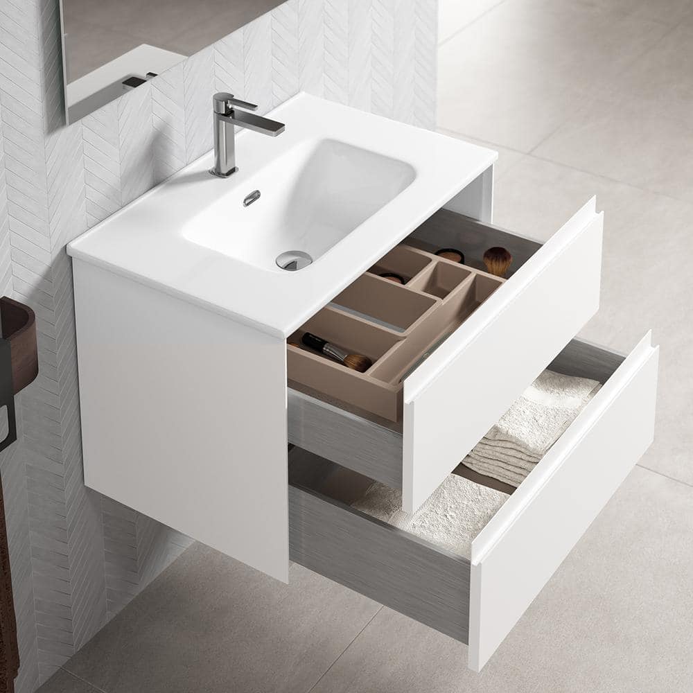 Glossy White Wall-Mounted Single Basin Vanity
