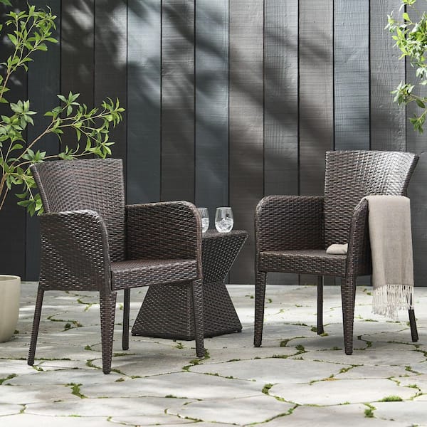 Harper & Bright Designs Brown Multi Wicker Outdoor Dining Chair Set of 2