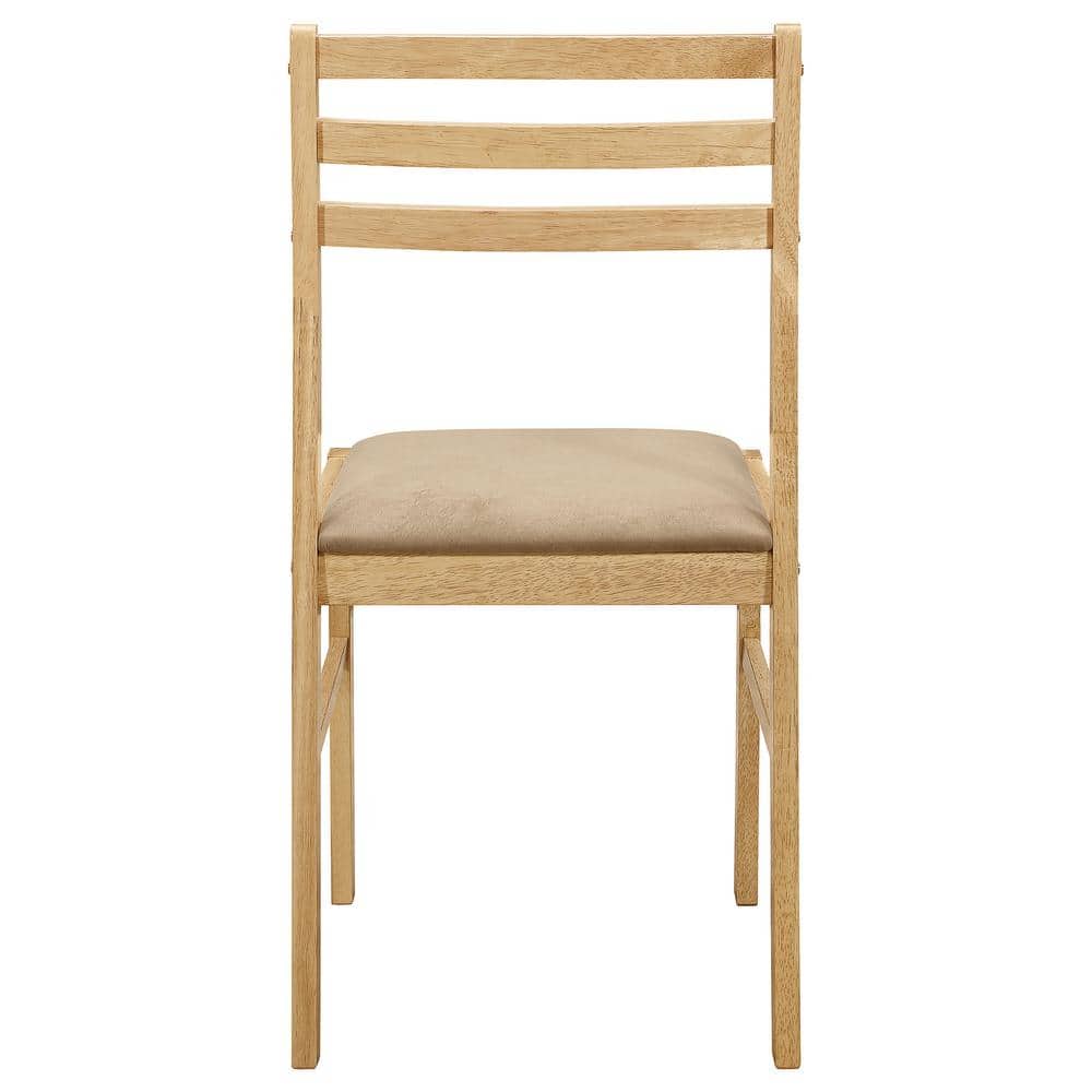 Natural Beige Round Drop-Leaf Dining Table Set with Two Chairs