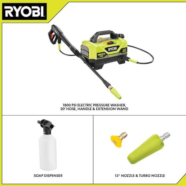 RYOBI Electric Pressure Washer 1800 PSI 1.2 GPM Cold Water Compact  Lightweight