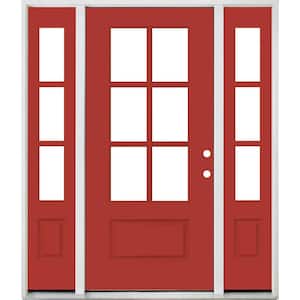 Legacy 60 in. x 80 in. 3/4-6Lite Clear Glass LHIS Primed Morocco Red Finish Fiberglass Prehung Front Door w/Dbl 10in. SL