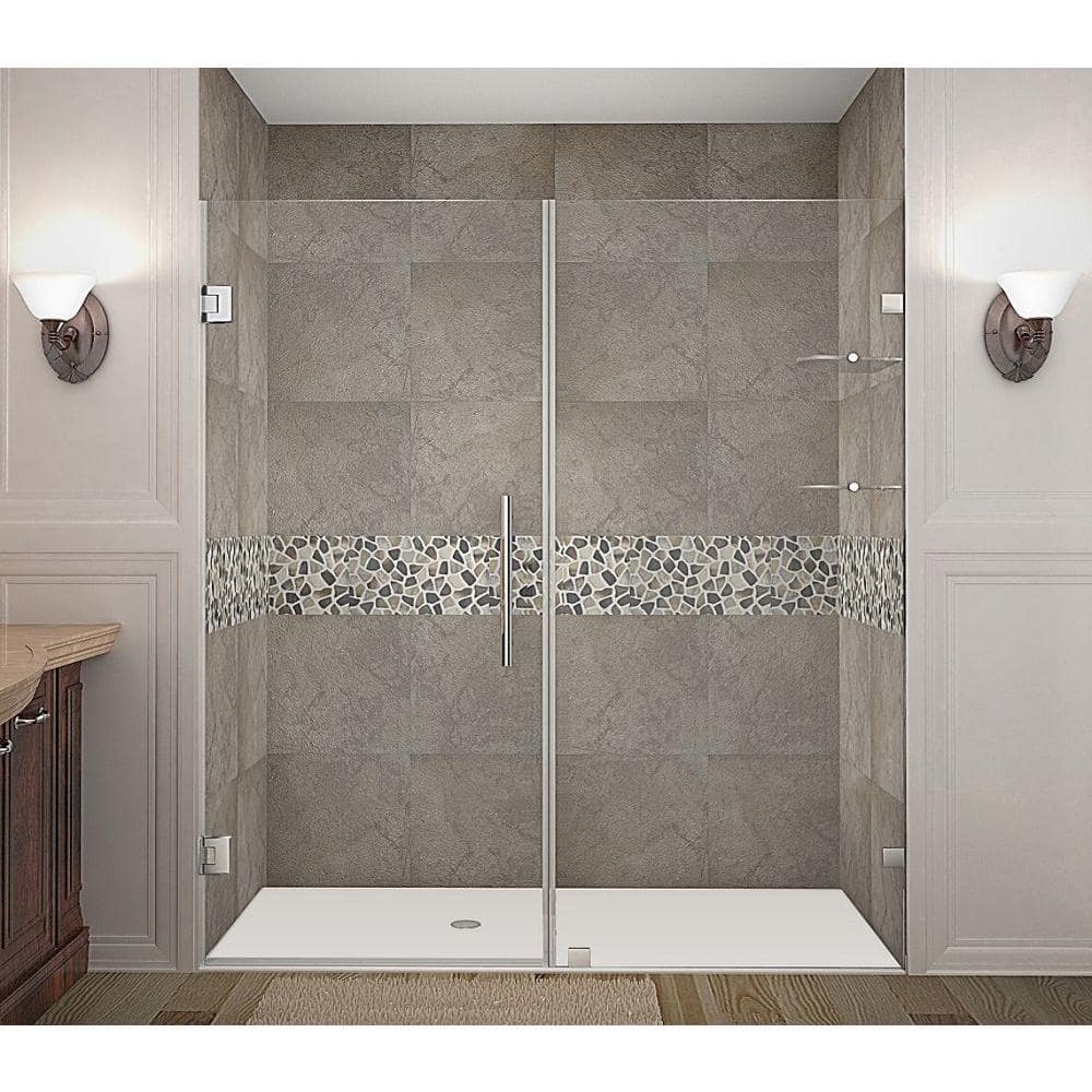Aston Nautis GS 74 in. x 72 in. Completely Frameless Hinged Shower Door with Glass Shelves in Chrome -  SDR990-CH-74-10