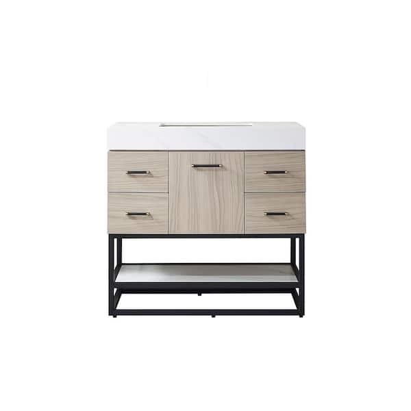 ROSWELL Toledo 36 in. W x 22 in. D x 34 in. H Bath Vanity in Light Walnut with White Composite Stone Top