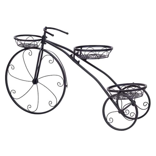 32.3 in. x 19.9 in. x 9.7 in. Tricycle Metal Plant Stand Indoor 3 Potted Bicycle Shape Planter Shelf Display Holder