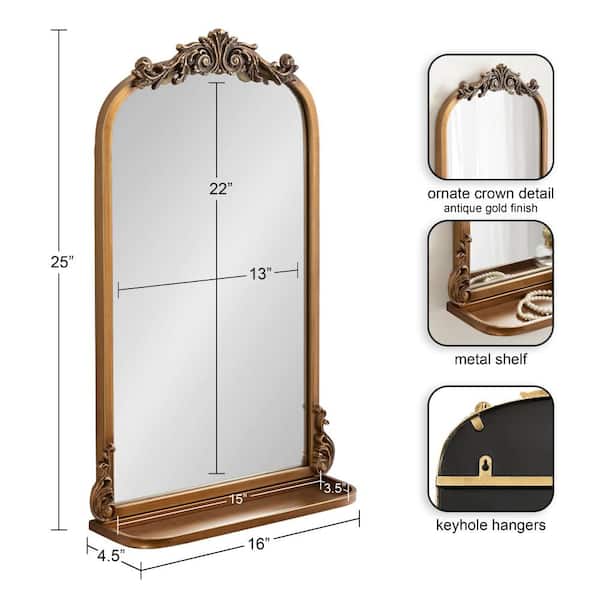 Arendahl Gold 16 in. W x 25 in. H Arch Metal Framed Mirror