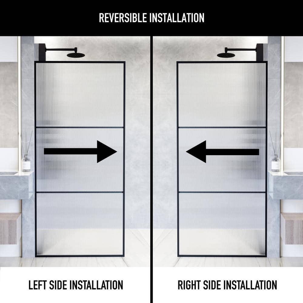 Divide 34" W x 74" H Matte Black Fluted Glass Shower Screen