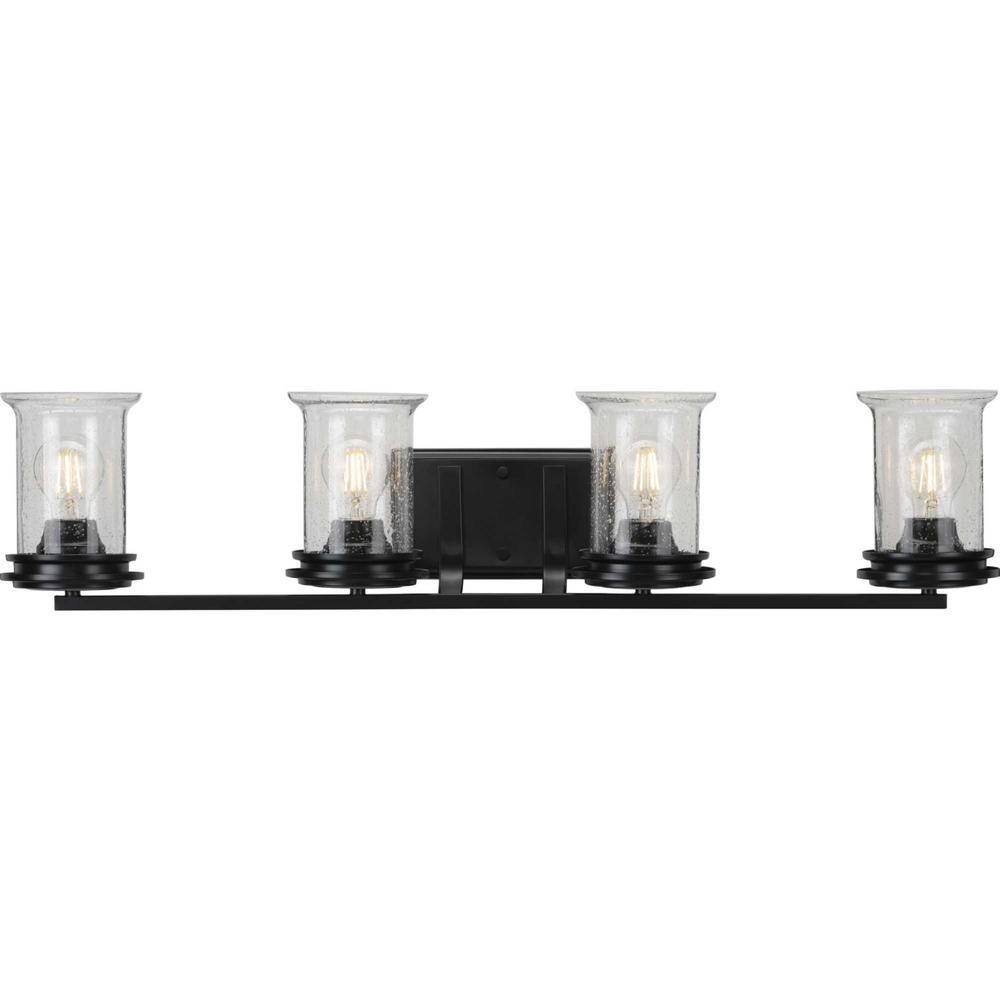 Winslett Matte Black 4-Light Bath Vanity with Seeded Glass