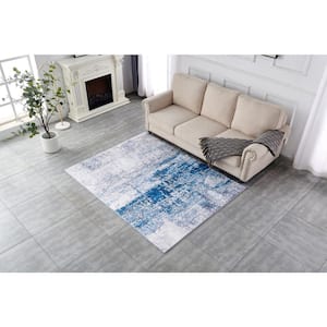 Multi-Colored 9.8 ft. x 6.6 ft. Abstract Design Gray Turquoise Machine Washable Super Soft Area Rug