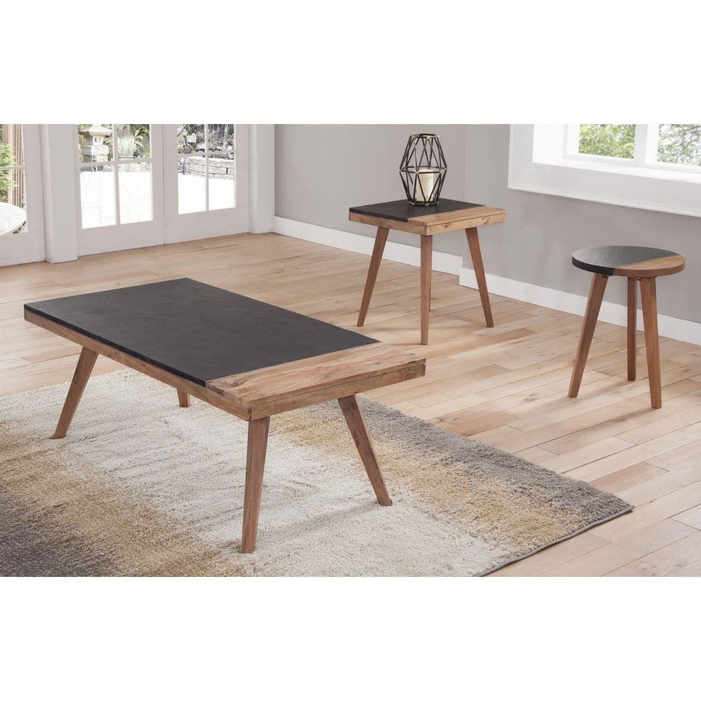 Caspian Slate and Natural Acacia Wood Square End Table