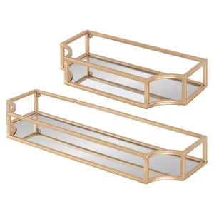 Ciel 6 in. x 18 in. x 3 in. Gold Metal Floating Decorative Wall Shelf Without Brackets