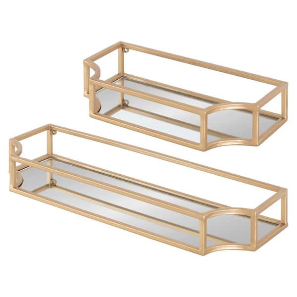 Kate and Laurel Ciel 6 in. x 18 in. x 3 in. Gold Metal Floating Decorative Wall Shelf Without Brackets