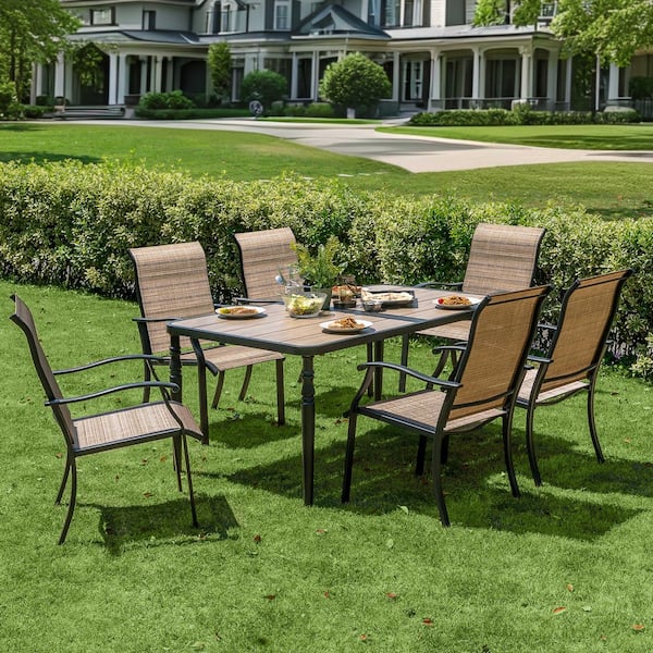 Nuu Garden Black Rectangle Metal Outdoor Dining Table with Wood