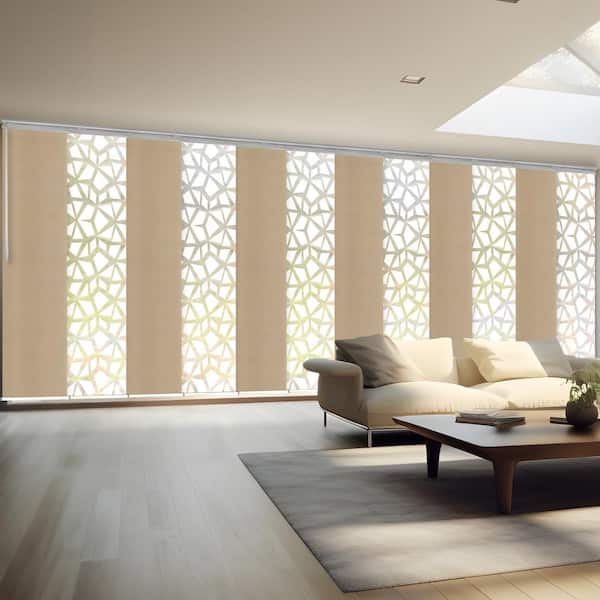 EMOH Icy Coast 140 in. - 260 in. W x 94 in. L Adjustable 12-Panel White Double Rail Panel Track with 23.5 in. Slates
