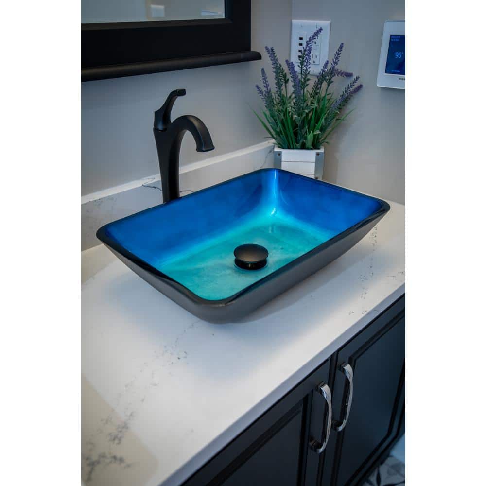 18.25'' Turquoise and Black Glass Rectangular Vessel Sink